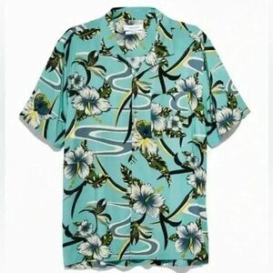 Urban Outfitters Mens Hawaiian Shirt Adult XL Green Floral Print Loop Collar.